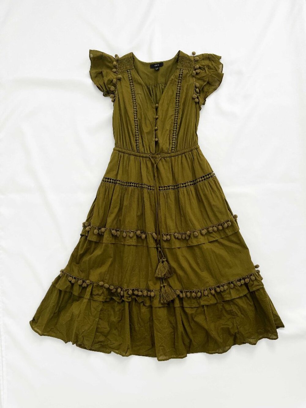 J. Crew Pom-Pom Dark Olive Green Midi Dress Women's 00P